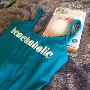 Blue one piece bathing suit